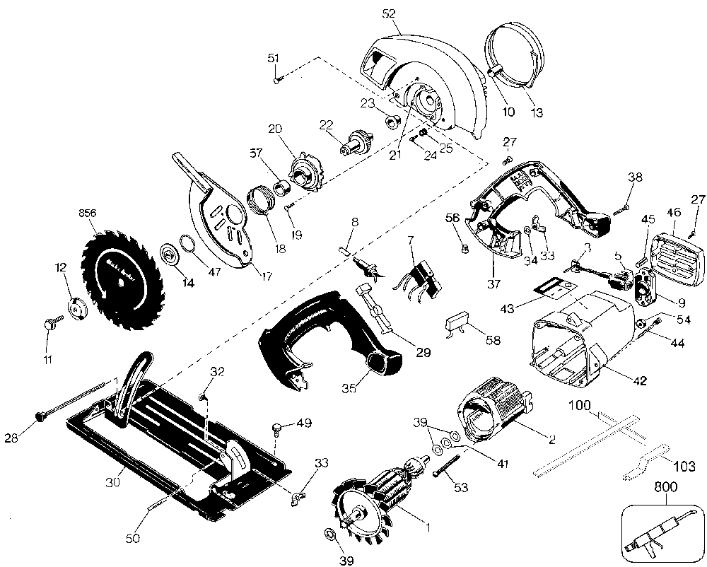 Exploded Diagram A Diagram and Parts List for 5738-06 Type 7 Black and Decker Circular Saw